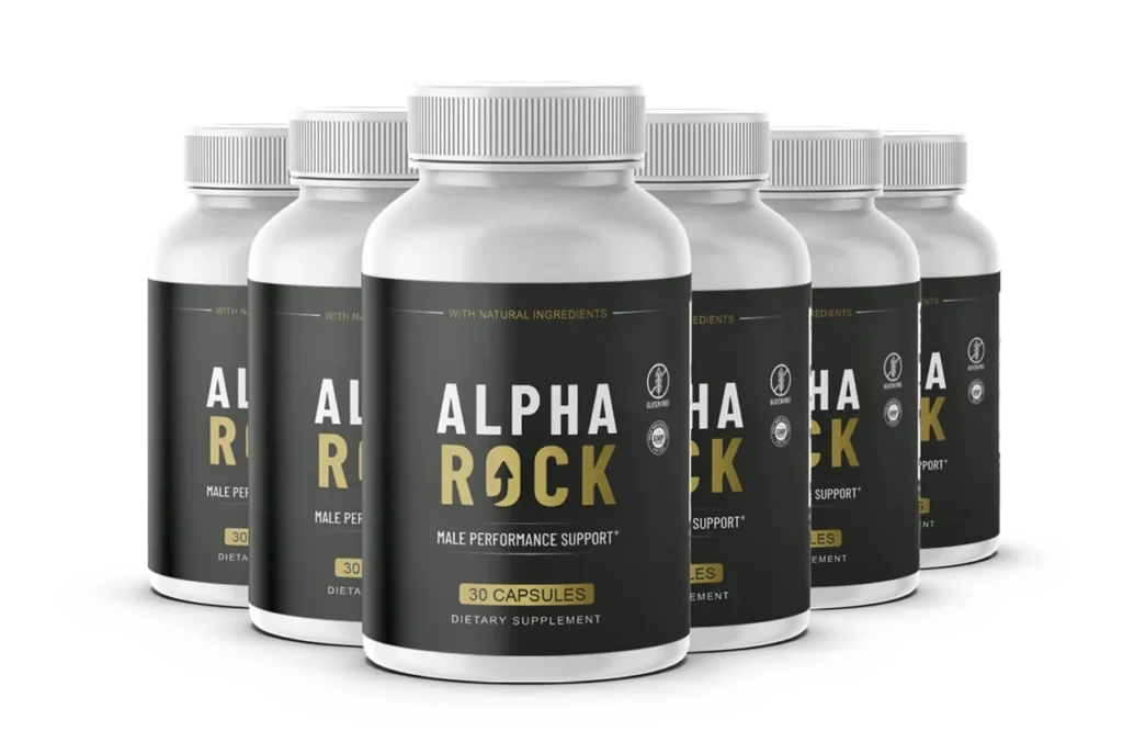 Alpha Rock reviews supplement bottle showcasing natural ingredients formula for men's vitality and energy support