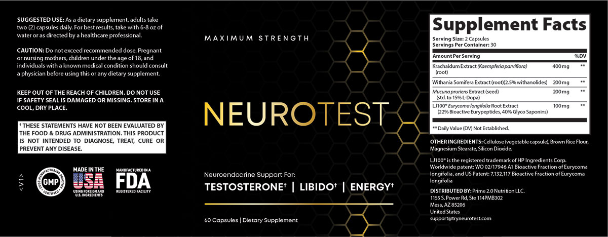 NeuroTest supplement facts label